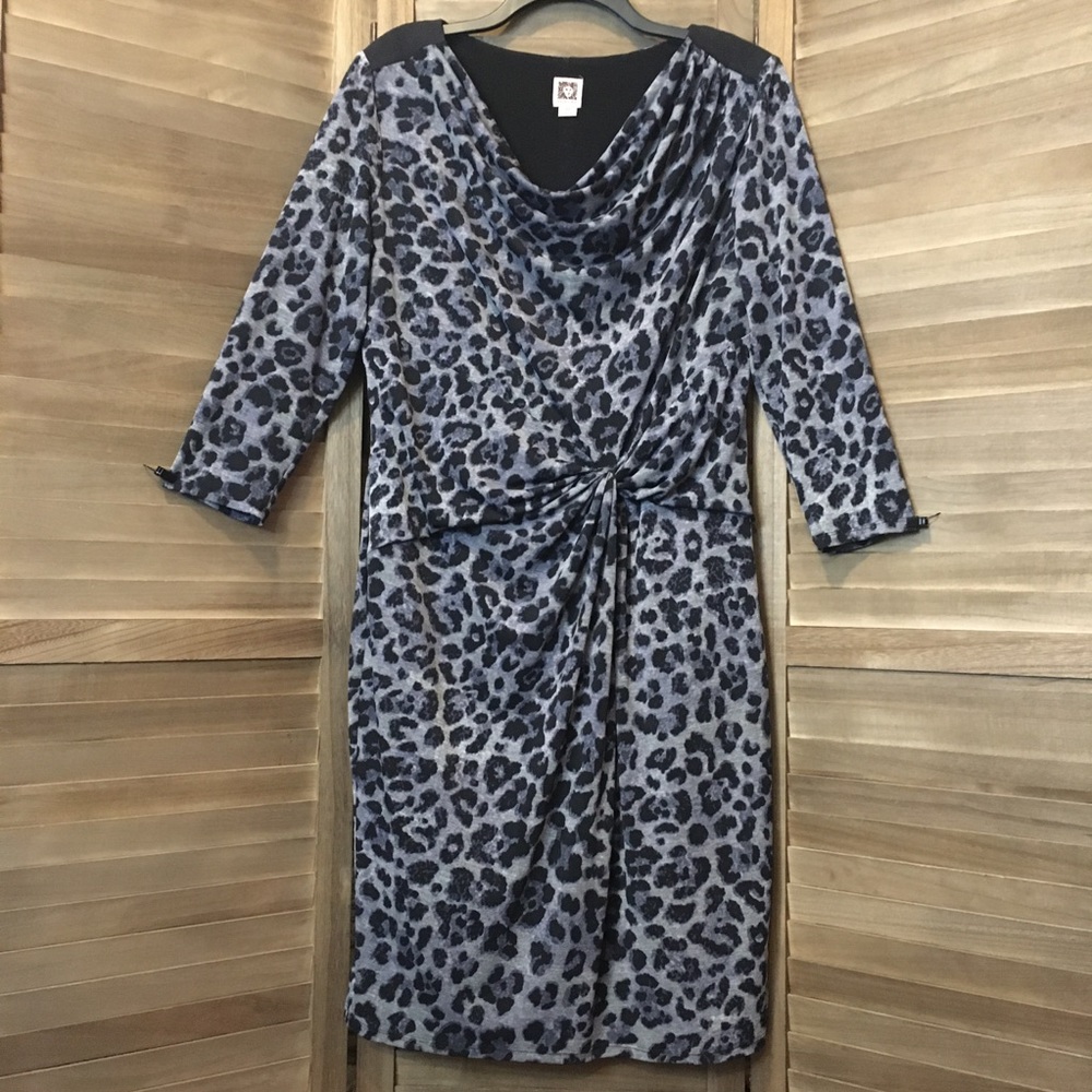 Anne Klein Gray Leopard Print Midi Dress, Size 12
